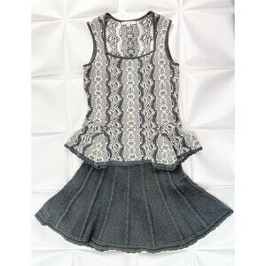 Cabi Sz M S Knit Peplum Sweater Tank Top Vest Blouse Skirt 2pc Set Gray Womens